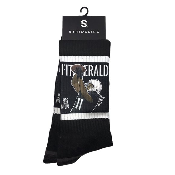 New NWT STRIDELINE Socks Adult.  Size Large Larry Fitzberald black action crew - Picture 1 of 8
